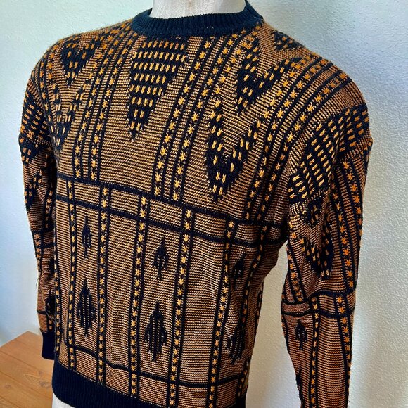 Retro AZL Mens Sweater - Pullover - Black 7 Bronze - Size Large - Vintage - Picture 3 of 7